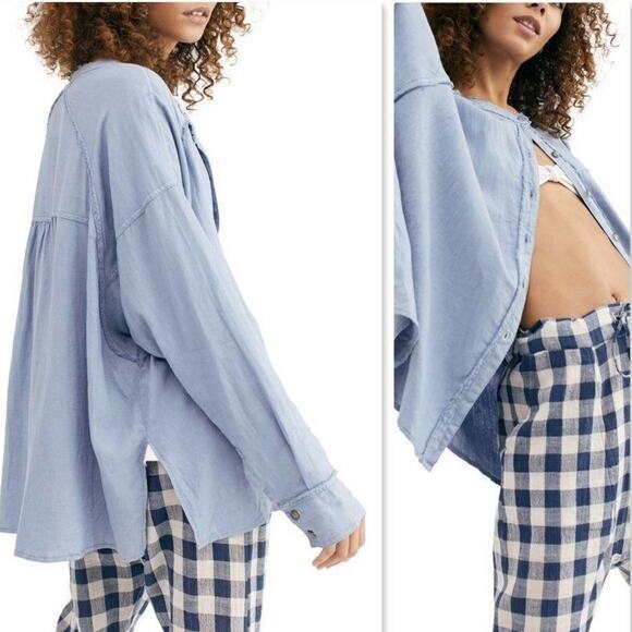 Free People Tops - Free People We The Free Chambray Keep It Simple Top Size Small